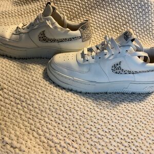 Nike Women’s White Sneakers with Leopard-Print Swoosh